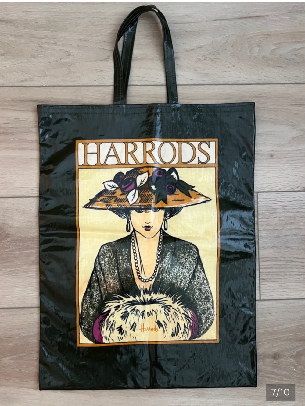 RARE Harrods VINTAGE Vinyl Reuseable Green Shopping/MomTote